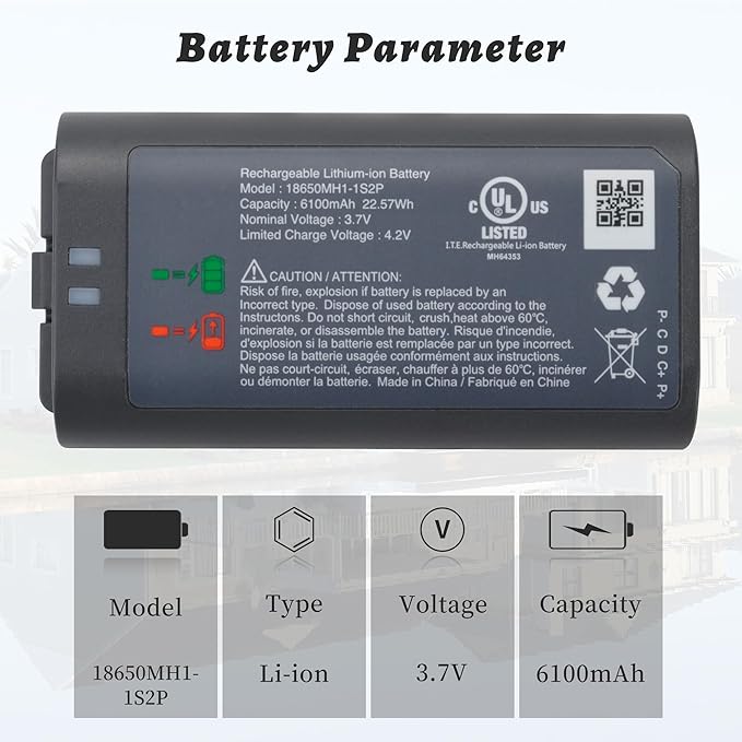 2-Pack Digital Battery Replacement for myQ Smart Garage Video Keypad Alarm System, Rechargeable Battery Compatible with MYQ 18650MH1-1S2P with Micro-USB Charging Cable, 3.7V 6100mah/22.57Wh