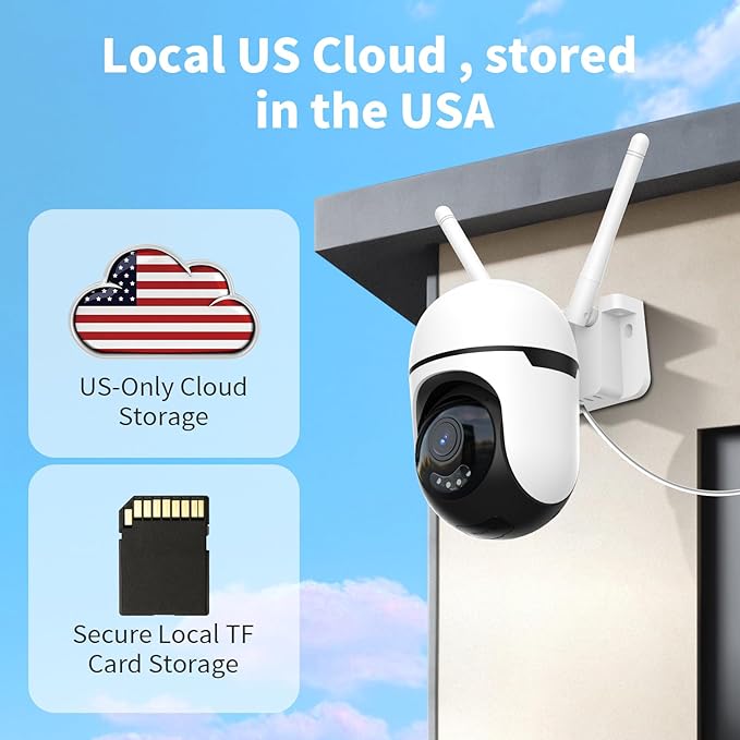 Smart Wired Security Camera Outdoor,5G&2.4G WiFi Cameras for Home Security,2K&360° PTZ Camera,911 Call for AI,IP66 Waterproof,Motion Detection,US Cloud APP&TF Card,Support Alexa