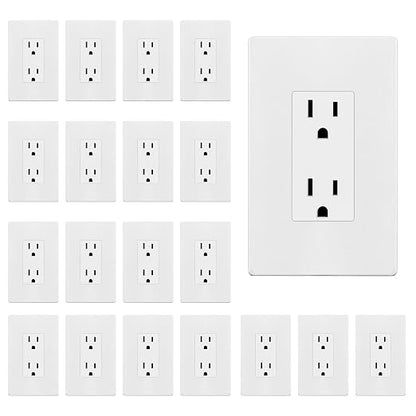 ENERLITES 20 Pack Decorator Outlet 15A Receptacle with Screwless Wall Plate | Self-Grounding, UL Listed, Standard Residential Electrical Outlets for Home, Non-Tamper Resistant, 5-15R, 125V, Matte White