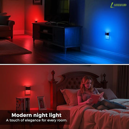 L LOHAS LED Night Light with Motion Sensor & Dusk to Dawn Sensor, Night Lights Plug into Wall with 30-100lm Adjustable Brightness, Dimmable Night Light for Bathroom Hallway, Red, 4 Pack
