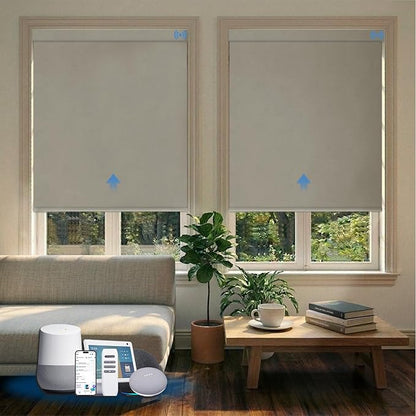 Motorized Blinds with Remote, Blackout Smart Blinds for Windows Automatic Roller Shades Compatible with Alexa, Motorized Shades Customized for Bedroom Home Office (Blackout-Fabric Beige)