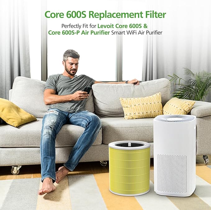 Core 600S Pet Care Replacement Filter for LEVOIT Core 600S & Core 600S-P Air Purifier, for Core 600S-P Pet Care Replacement Filter, Core 600S-RF-PA, 2 Pack, Yellow