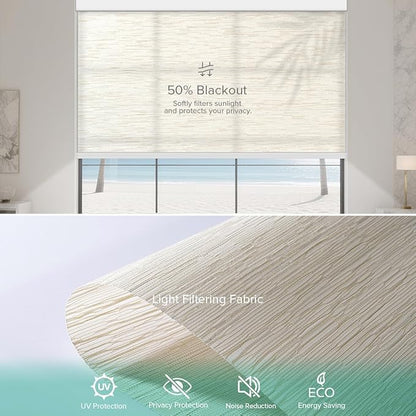 Motorized Roller Shades, Light Filtering Remote Control Custom Window Shades Work with Alexa Google Assistant via RF Hub, Rechargeable Electric Blinds for Windows (Texture Light Coffee)