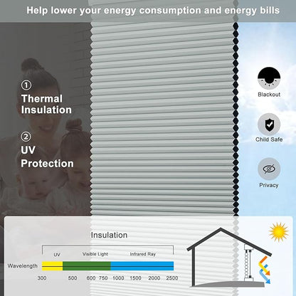 Changshade Custom Blinds Cellular Shades Blackout Cordless for Indoor Windows, Honeycomb Blind Room Darkening Black Out Shade for Bedroom, Bathroom, Nursey, Heat Light Blocking Easy Install, Grey