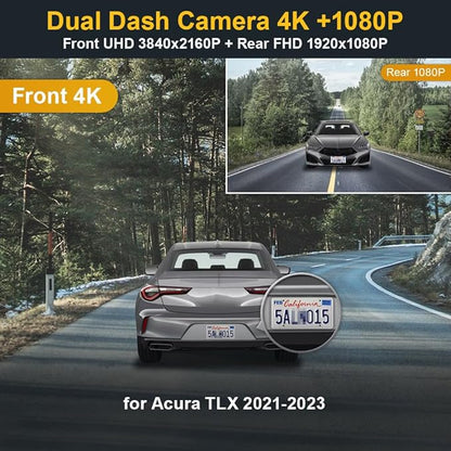 Fitcamx Front 2160P+Rear 1080P Dash Cam Adapts for Acura TLX 2021-2023 & TLX Type S, OEM Look, Dual HD Video, Built-in WiFi & APP, Loop Recording, G-Sensor, Night Vision, Easy to Set, 128GB Card
