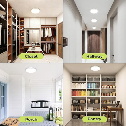 hepside 4 Pack Motion Sensor Ceiling Light Wired, 3000K/4000K/6500K LED Flush Mount Ceiling Light Fixture, 7Inch 15W Motion Sensor Light with Timer for Closet Stair Porch Hallway Pantry,White