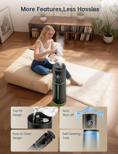 10L/2.64 Gal Humidifier for Large Room 600ft² 60H Runtime 24H Timer Auto Mode APP & Remote Control Top Fill Diffuser Aromatherapy 7 Color Lights Cool Mist Humidifier for Bedroom Home Office Plant