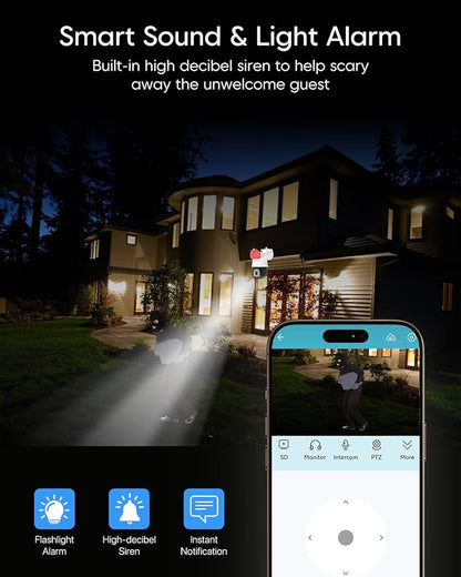 VSTARCAM 3MP Outdoor Security Camera with 130dB Loud Siren Alarm, 2K Color Night Vision WiFi Surveillance Camera, 360° PTZ Auto Tracking, Two-Way Audio, IP66 Waterproof, Cloud/SD Storage
