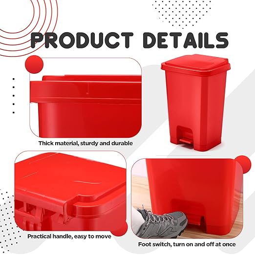 1pcs Red Step on Trash Can Hands-Free Waste Bin with Odor Control Lid Touchless Sanitary Use Garbage Can for Lab Dental Home Clinic Office (8 Gallon)