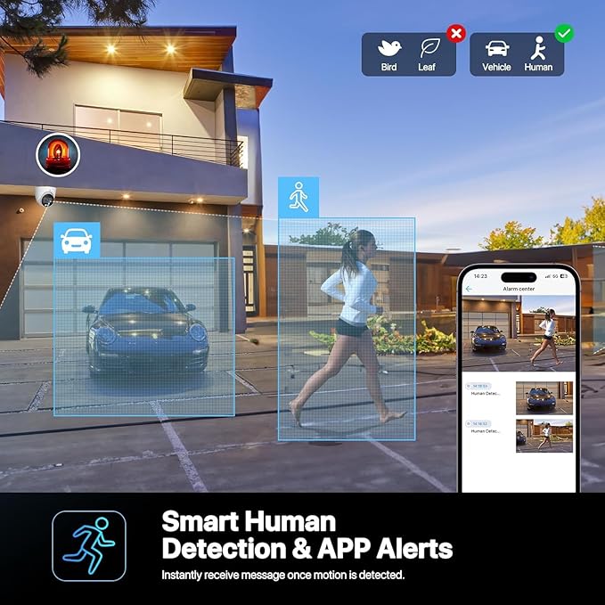 DahuaSecurity 5MP POE IP Turret Camera with AI Human/Vehicle Detection, IP67 Weatherproof, Smart Dual-Light Night Vision, Indoor/Outdoor Dome Camera, Metal Housing, Built-in Mic