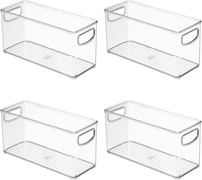 iDesign Slim Clear Plastic Stackable Storage Bin, Tall Narrow, 4-Pack | Kitchen or Pantry Organizer