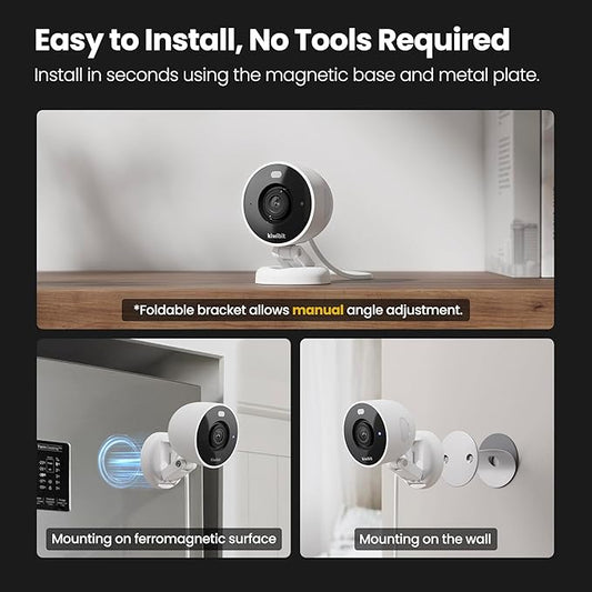 Kiwibit 2K Security Camera Indoor/Outdoor, Magnetic Wired Cameras for Home Security, Pet Camera, Baby Monitor, AI Detection, Color Night Vision, 2.4GHz WiFi, SD & Cloud Storage, Works with Alexa