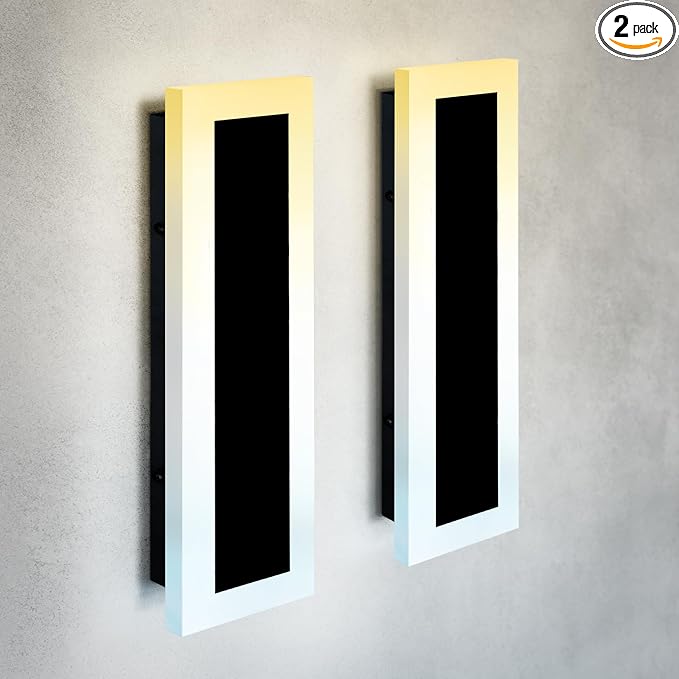 ASD LED 18" Long Wall Mount Light Fixture, Outdoor & Indoor Linear Sconce | 3CCT, Dimmable, Waterproof, Anti-Rust, ETL Listed | 18W 1570LM 3000-5000K 100-277V | Exterior Porch Lighting | Black, 2 Pack
