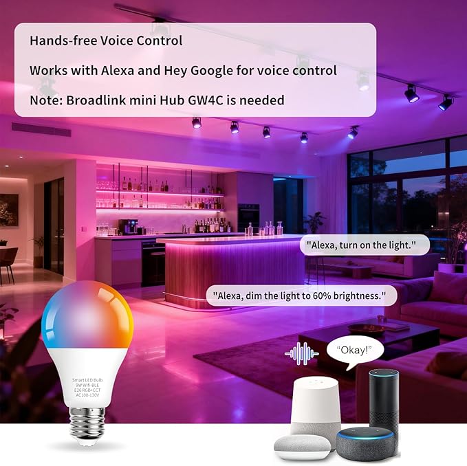 Smart LED Bulb A19 9W 3-Pack, 16 Million Colors & White Dimmable, Wi-Fi, Compatible with Alexa Google Home, No Hub Required, Energy Saving