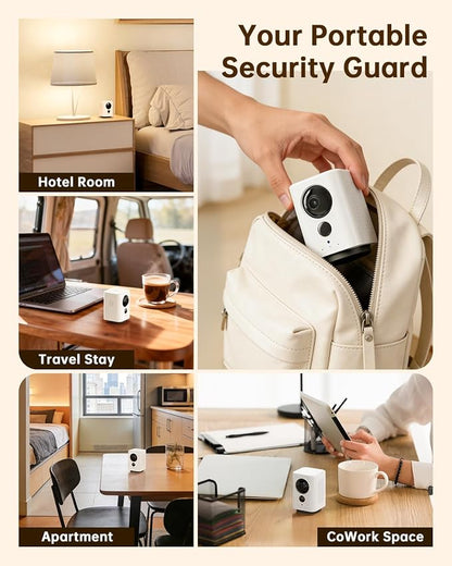 ELYSOO Wireless Indoor Camera: Battery Powered Pet/Dog Camera with Phone App, 360° Pan/Tilt, Smart Detection, No Wiring Needed, 2K Live Video, Night Vision, Portable Security Camera for Home/Pet/Baby