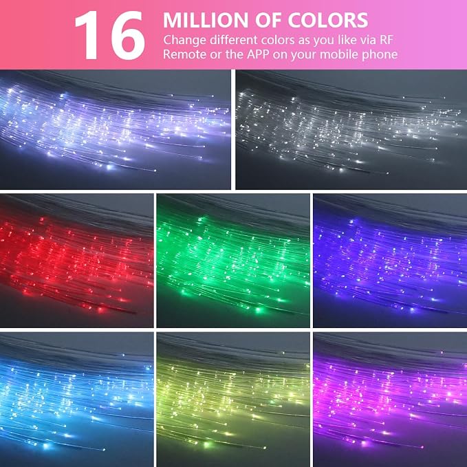 16W Car Home Starlight Headliner Kit, Twinkle & Sound Activate RGBW Fiber Optic Lights with APP & Remote Control, Star Lights for Ceiling Decoration, 500 pcs 6.5ft