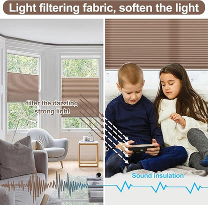 Godark Motorized TDBU Cellular Shades with Remote Control Smart Honeycomb Blinds Compatible with Alexa Google Home Smarthings Custom Double Cellular Light Filtering for Indoor Windows Doors-Brown