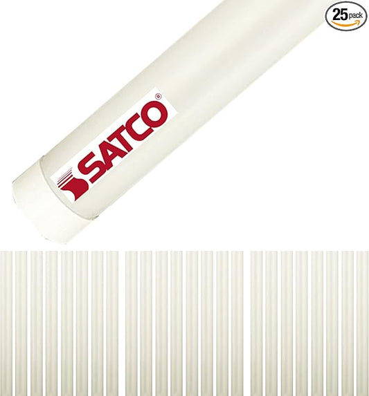 Satco S49949 8 Watt 120-277 Volt 2Ft LED T8 Linear Tube Lighting; G13 Medium Bi-Pin Base; 5000K Neutral White: 1250L Dimmable (25 LED Light Bulbs)