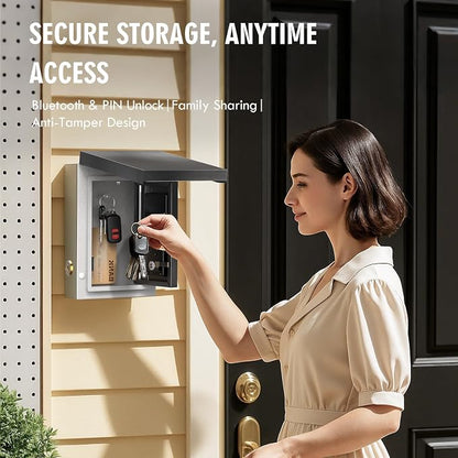 WeHere Key Lock Box Outdoor, Wall Mount Lockbox for Outside, OTP/Fixed Password, APP Bluetooth/Wi-Fi, Spare Key Unlock, Smart Keybox for Home, Realtors, Apartments, Garage, Store, Office
