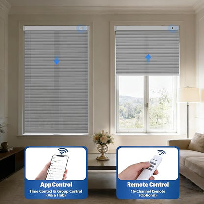 Motorized Cellular Shades with Remote, Light Filtering Smart Cellular Shades Compatible with Alexa, Honeycomb Window Blinds for Bedroom Home Office, Custom Size, Half Shading Grey
