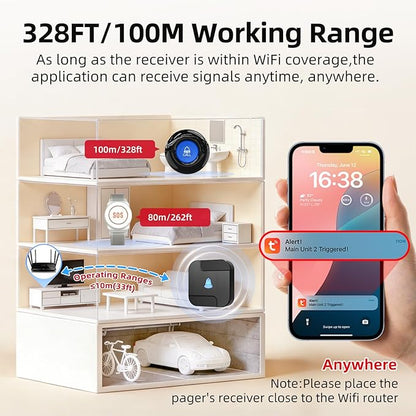 CallToU Wi-Fi Wireless Caregiver Pager Call Button for Elderly at Home, APP Emergency Alert Fall Help System for Seniors, Patients/Disabled Monitoring at Home
