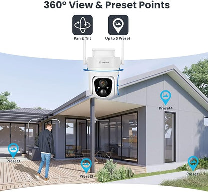 2K Solar Security Camera Wireless Outdoor, 360° View Pan/Tilt Battery Camera for Home Security, Color Night Vision, Spotlight, 2-Way Audio, PIR Motion Sensor, 2.4GHz WiFi Only, Weatherproof