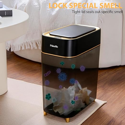 Pukomc Motion Sensor Wastebasket,2.3 Gallon Bathroom Trash can with lid
