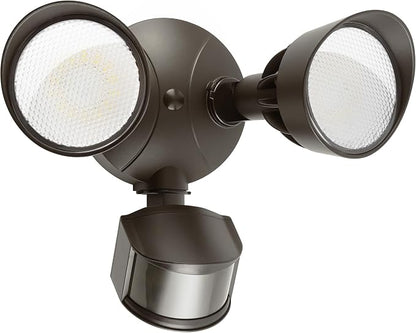 45W 5500LM PIR Motion Sensor Outdoor Lights, Dual Head LED Flood Light, 5000K Daylight, IP65 Waterproof Hardwired Dusk to Dawn Motion Detector Security Light for Outside Garage Yard (Brown)
