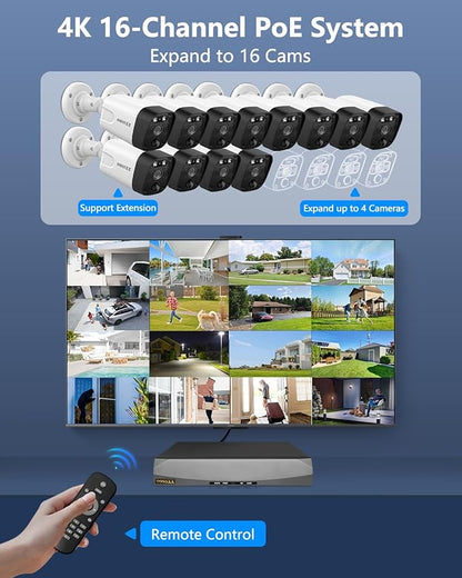 OOSSXX (4K/8.0 Megapixel & 130° Ultra Wide-Angle) 2-Way Audio PoE Outdoor Home Security Camera System Wired Outdoor Video Surveillance IP Cameras System