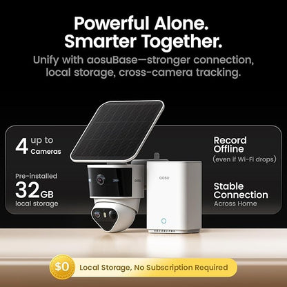 aosu T2 Pro Solar Security Cameras Wireless Outdoor, 2 Cam Kit, 3K Dual Cam No Blind Spot Security Camera for Home, 170° Wide + 360° PTZ, AI Detection, 8X Zoom, Expandable 1TB Local Storage