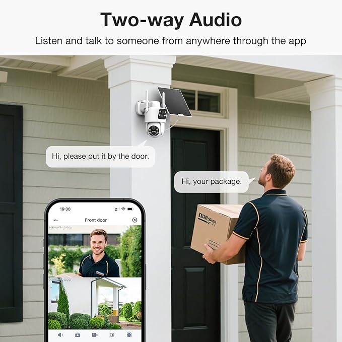 TKENPRO 2 Pack Dual Lens Solar Security Cameras Wireless Outdoor, 2K Full HD Video, 360° View Pan/Tilt Home Security Camera with Color Night Vision, Easy to Install （2pack）