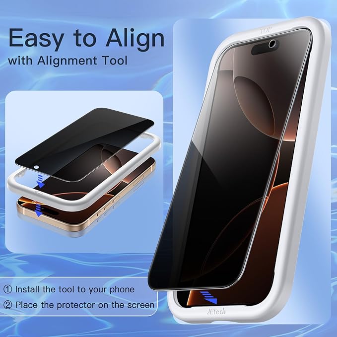 JETech Privacy Screen Protector for iPhone 16 Pro Max 6.9-Inch, Anti-Spy Tempered Glass Film with Easy Installation Tool, 2-Pack