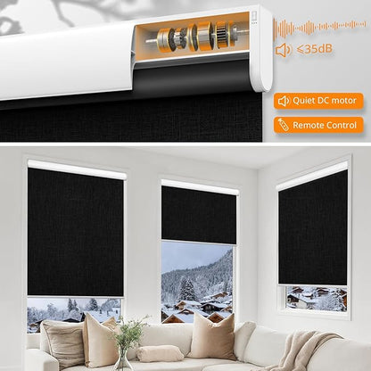 Motorized Blinds with Remote,100% Blackout Smart Blinds for Window Cordless Electric Blinds Compatible with Alexa Google Assistant,Black,31" W x 72" H