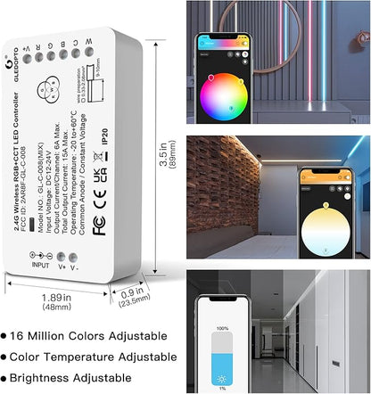 GLEDOPTO ZigBee 3.0 LED Strip Controller RGB+CCT Mix Dimmable Compatible with SmartThings Amazon Echo Plus App/Voice Control for RGB Warm White Cold White LED Strip Light (Require ZigBee Hub)