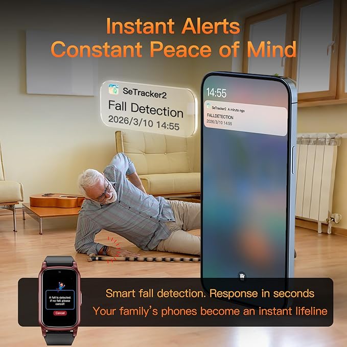 Fall Detection Smart Watch for Seniors with GPS Tracking, SOS Alert & HD Video Call, Waterproof Fitness Tracker for Dementia/Alzheimer’s, 4G Safety (Modern, Red)
