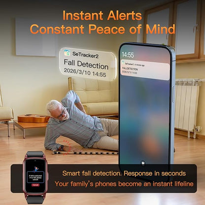 Fall Detection Smart Watch for Seniors with GPS Tracking, SOS Alert & HD Video Call, Waterproof Fitness Tracker for Dementia/Alzheimer’s, 4G Safety (Modern, Red)