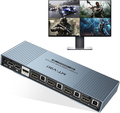 MT-VIKI 4K Quad HDMI KVM Multiviewer 4x1 w/PIP POP, Support ONE Set of Keyboard/Mouse/Monitor Control 4 PCs, 4K@30Hz Support Hotkey/Button Seamless Switching