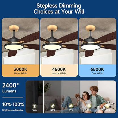Roomratv 52 Inch Smart Ceiling Fan Compatible with App/Alexa/Google home | Black Gold,Beep-Off Function,Ultra Quiet,Bright and Dimmable Led Light,Energy saving,Reversible,Remote Control