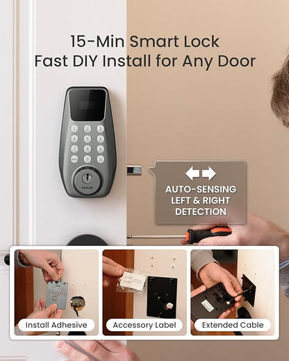 DESLOC C100 Keyless Entry Door Lock with Visual Display, 100 Customizable User Codes and 4 One-Pass code, door locks for front door with 2 Keys,12 Months Battery, IP54, BHMA Grade 3, Auto Lock, Nickel