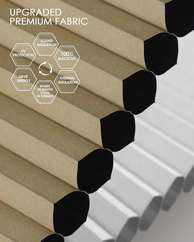 Yoolax Motorized Cellular Shades Compatible with Alexa, Blackout Motorized Blinds with Remote Smart Honeycomb Shades for Indoor Windows, Automatic Blinds Custom Size (Light Coffee)