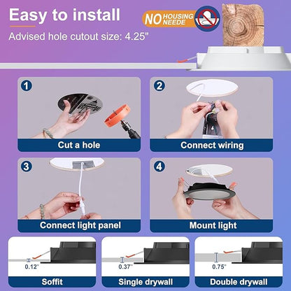 24Pack Smart Recessed Lighting 4 Inch RGBCW Color Changing 12W LED Downlight with Junction Box,1080 Lumen Recessed Ceiling Light Compatible with Alexa,Dimmable by Bluetooth Control