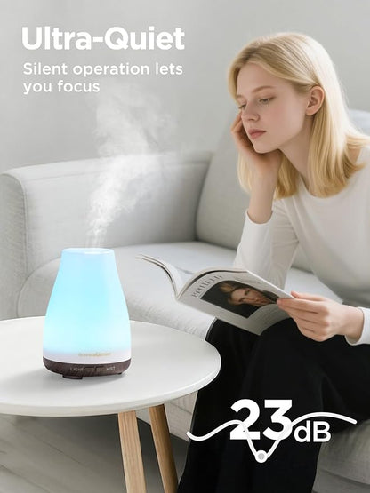 InnoGear Essential Oil Diffuser, Ultrasonic Diffusers for Home Aromatherapy Humidifier for Mother's Gift Bedroom Room 7 Colors LED 2 Mist Mode Auto Off, Brown Base