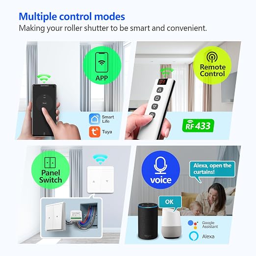 DieseRC 5pcs Wireless Smart Roller Shutter Controller with 1pcs RF Remote Control, Compatible with Google Home/Alexa APP Control and Manual Switch, Electric Motor WiFi Switch
