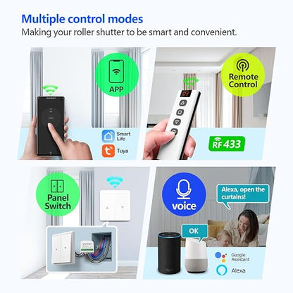 DieseRC 5pcs Wireless Smart Roller Shutter Controller with 1pcs RF Remote Control, Compatible with Google Home/Alexa APP Control and Manual Switch, Electric Motor WiFi Switch