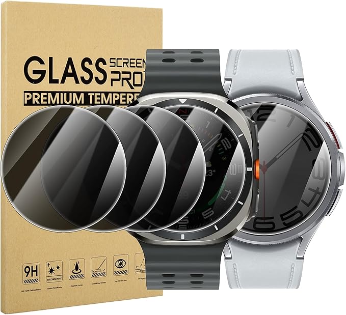 Suoman 4-Pack for Samsung Galaxy Watch 6 Classic 47mm Privacy Screen Protector, [Anti-peeping] 9H Hardness Ultra-thin Tempered Glass Screen Protective Film