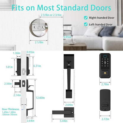 Hunnay Smart Locks for Front Door, Front Door Lock Set, Keypad Deadbolt Fingerprint APP Control Bluetooth Alexa Auto Lock, Easy Install (Black)