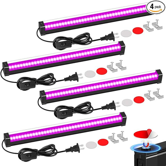 YQNLIFA Black Light Bar, 15W 1FT Magnetic LED Black Lights with 5FT Cord, Portable Blacklights for Glow Party, Fluorescent Poster, Halloween Decorations, Body Paint, Room, Stage Lighting, 4 Pack
