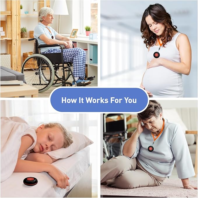 CallToU Wireless Call Buttons for Caregiver Pager and Calling System Waterproof Nurse Alert Call Buttons for Clinic Nurses Station Restaurant Nursing Home（Need to Be Paired with Receiver to Work）