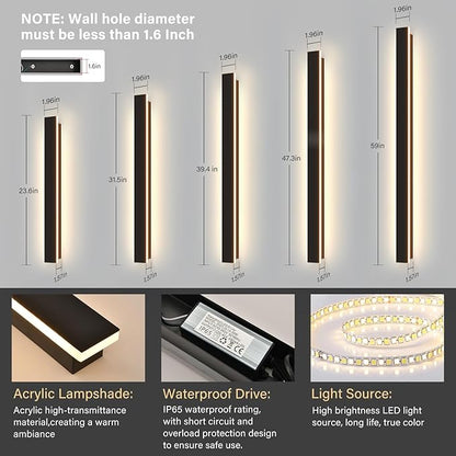Modern Outdoor Wall Light, 39.4Inch 3000K-6000K Black LED Dimmable IP65 Waterproof with Remote Outdoor Linear Wall Sconces Exterior Lighting Fixture Porch Wall Light for House, Front Door