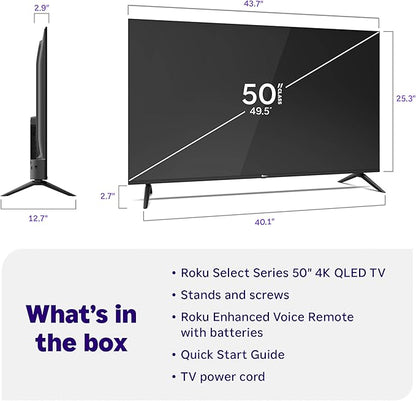Roku Smart TV 2026 – 50-Inch Select Series, 4K QLED TV – Roku TV with Voice Remote – Flat Screen QLED Television with Wi-Fi for Streaming Live Local News, Sports, & Movies – Bluetooth Headphone Mode